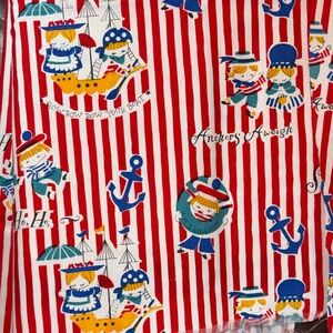 Vintage sailor Red and White Nautical Striped Fabric lightweight denim style 401